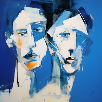 Zwei Köpfe vor blauem Hintergrund von Kurt Heppke