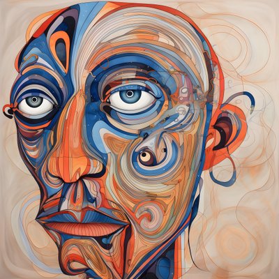 Gesicht, Spirale für die Augen und ein Vogel für die Nase 1 von Kurt Heppke