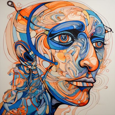 Gesicht, Spirale für die Augen und ein Vogel für die Nase 4 von Kurt Heppke