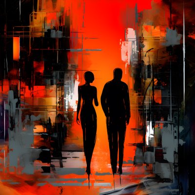 Mann in Rot, Frau in Orange und Schwarz von Kurt Heppke
