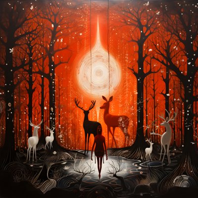Menschen verhandeln mit einem magischen Hirsch-Gott Mond 4 von Kurt Heppke