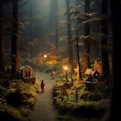 Miniatur-Tilt-Shift-Halloween-Wald mit nebligen Bäumen und einer gespenstischen Atmosphäre 1 von Kurt Heppke