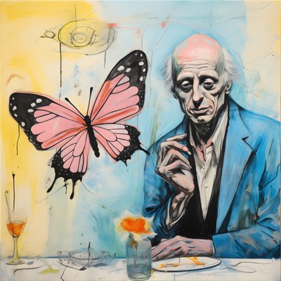 Ein originales Aquarell eines Engels, der einen Schmetterling hält von Kurt Heppke