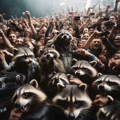 eine Horde voller Waschbären bei einer Rockshow von Kurt Heppke