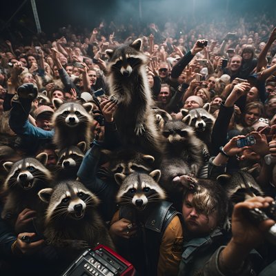 eine Horde voller Waschbären bei einer Rockshow von Kurt Heppke