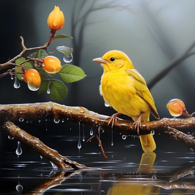 Gelber Vogel auf einem Ast im Wasser von Kurt Heppke