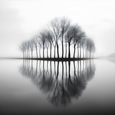Schwarz-weiß Fotos von Bäumen auf dem Wasser von Kurt Heppke