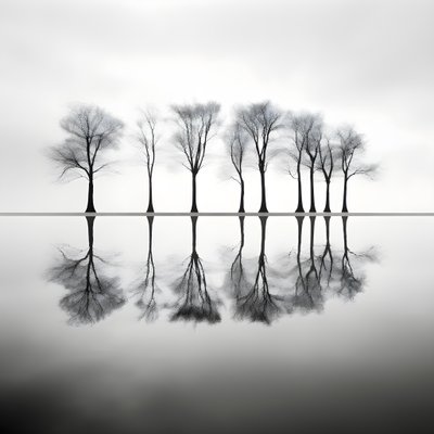 Schwarz-weiß Fotos von Bäumen auf dem Wasser von Kurt Heppke