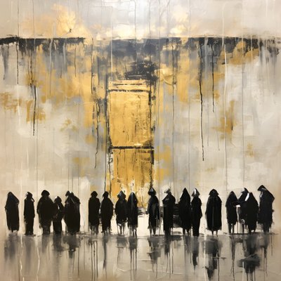 schwarz-weiß gekleidete Menschen, die mit dem Gesicht zur Wand beten von Kurt Heppke