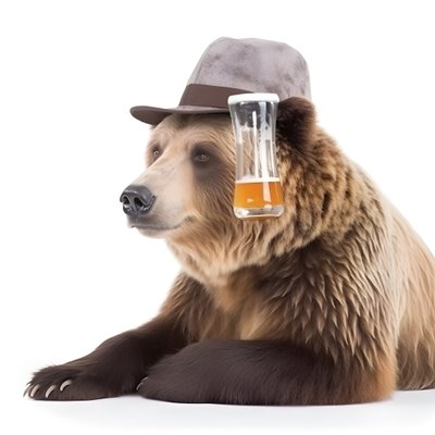 Ein Bär mit einem Zylinder und einem Bierkrug von vorne und im Profil auf weißem Hintergrund 1 von Kurt Heppke