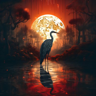 Wasser und ein großer Vogel im Abendlicht des Vollmonds von Kurt Heppke