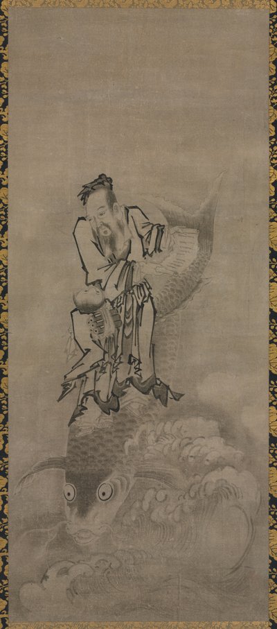 Hotei mit daoistischen Unsterblichen: Unsterblicher auf Karpfen reitend von Kyūseki Tomonobu