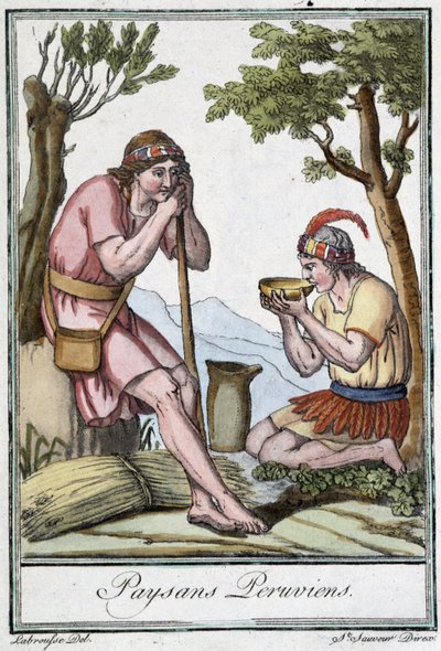 Peruanische Bauern - in „Enzyklopädie der Reisen“ von J. Grasset St Sauveur, ed. Paris von L.F. Labrousse
