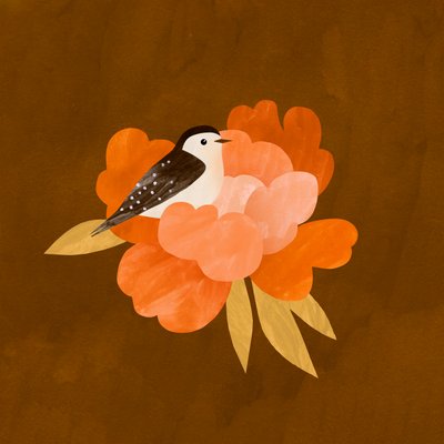 Vogel und Pfingstrose, 2021 von Léa Le Pivert