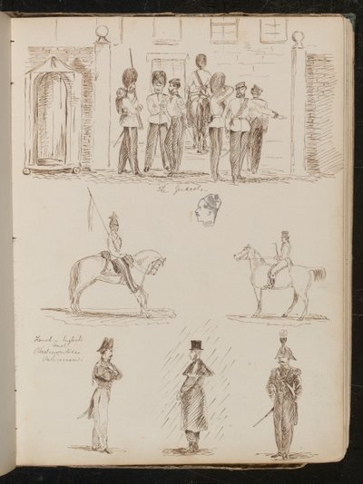 Studie der "Wachen", zwei Studien von Soldaten zu Pferd, drei Studien von französischen, englischen und piemontesischen Polizisten von Lady Butler