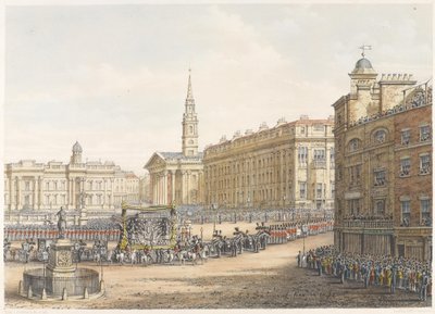 Der Leichenwagen und die Prozession beim Staatsbegräbnis des Herzogs von Wellington, die am 18. November 1852 am Mansion House vorbeiziehen von Lady Emily Drummond