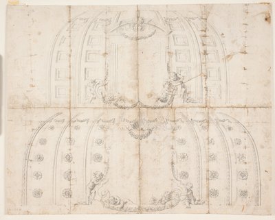 Frederiksborg Schloss, Audienzsaal. Zwei verschiedene Entwürfe für die Deckendekoration der Kuppel von Lambert van Haven