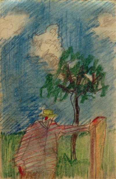 Ohne Titel (Unter einem Baum stehender Mann) von Laszlo Moholy Nagy