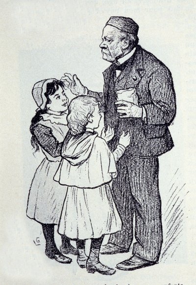 Porträt von Louis Pasteur (1822-1895), französischer Chemiker und Physiker, der den Kindern des Instituts Süßigkeiten gibt. Skizze von Lucien Laurent-Gsell (1860-1944) von Laurent Lucien Gsell