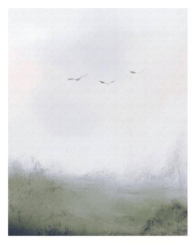 Vögel fliegen über ein Feld, ca. 2018 von Leah Straatsma