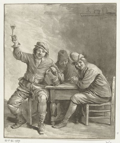 Drei Männer am Tisch rauchen und trinken von Leendert Brasser (signed by artist)