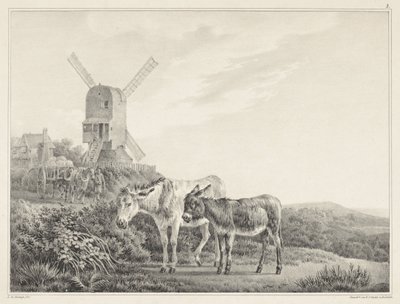 Zwei Esel in einer Landschaft bei einer Mühle von Leendert de Koningh