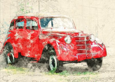 Rotes Altes Auto von Lembayung senja studio [Vintage Poster]