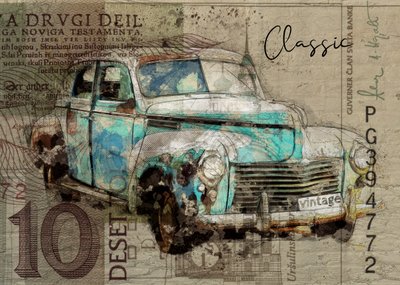 Rostiges Teal-Klassikauto von Lembayung senja studio [Vintage Poster]