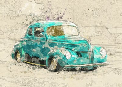 Teal Klassischer Hot Rod von Lembayung senja studio [Vintage Poster]