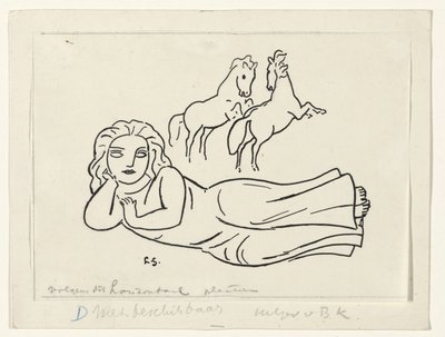 Liegende Frau mit zwei Pferden von Leo Gestel (signed by artist)