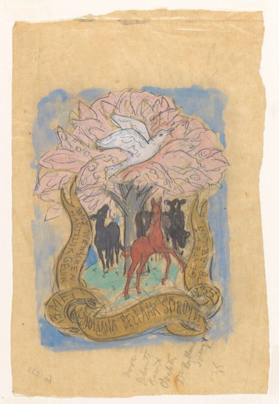 Entwurfszeichnung für einen Glückwunsch zur Geburt von Juliana Bellaar Spruyt von Leo Gestel