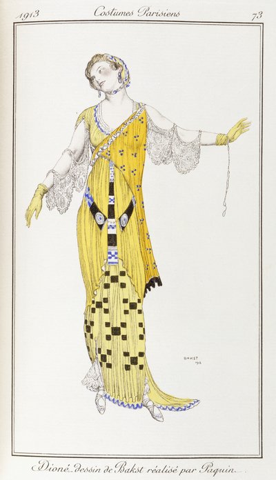 Pariser Kleidung: Dione-Zeichnung von Bakst ausgeführt von Paquin, 1913 von Leon Bakst