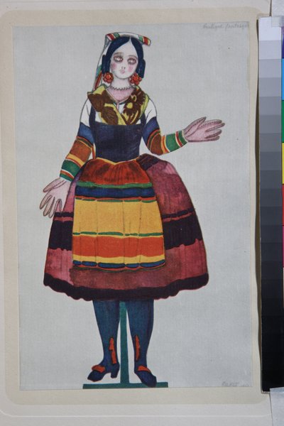 Die italienische Puppe, Kostüm für das Ballett "La Boutique Fantasque" unter der Regie von Gioachino Rossini von Leon Bakst