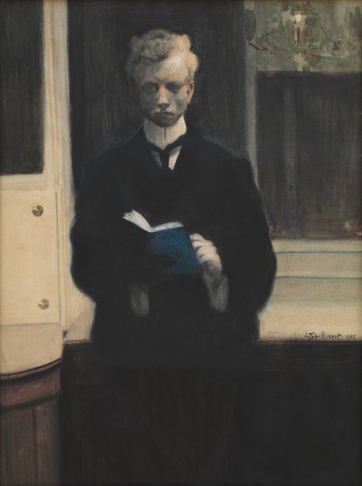 Selbstporträt mit blauem Skizzenbuch von Leon Spilliaert