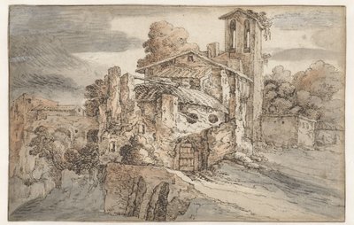 Kirche und antike Ruinen in Italien von Leonaert Bramer (attributed to)