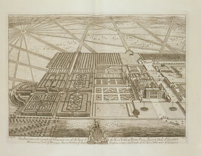 Badminton House in der Grafschaft Gloucester, graviert von Johannes Kip (um 1652-1722) von Leonard Knyff