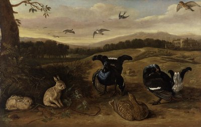 Schwarzwild, Kaninchen und Schwalben in einem Park, ca. 1700 von Leonard Knyff