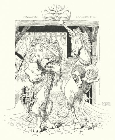 Der Löwe und das Einhorn kämpften um die Krone (Gravur) von Leonard Leslie Brooke