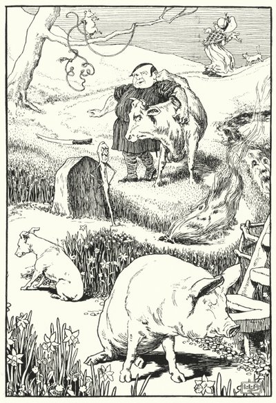 Die alte Frau und ihr Schwein (Gravur) von Leonard Leslie Brooke