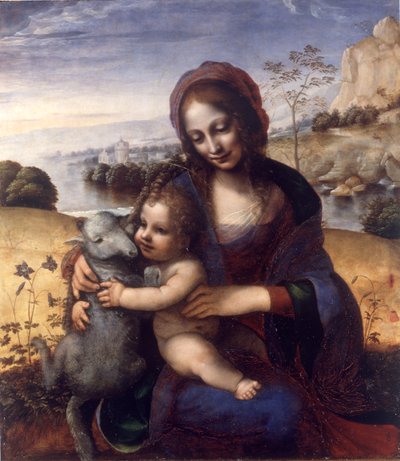 Madonna mit Kind und einem Lamm von Leonardo da (manner of) Vinci