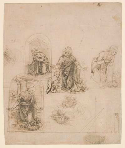 Kompositionsskizzen für die Jungfrau, die das Christkind anbetet, 1480-85 von Leonardo da Vinci