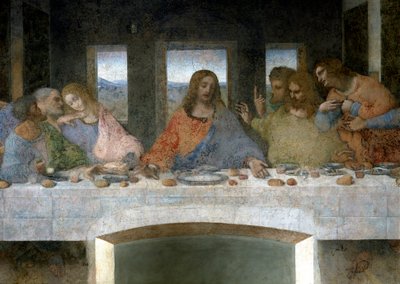 Detail des Letzten Abendmahls (links) von Leonardo da Vinci