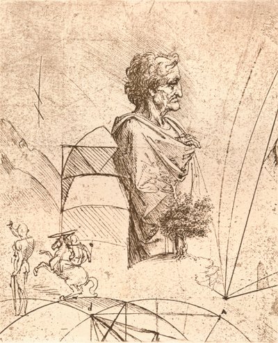Zeichnung einer Büste und kleinere Skizzen, ca. 1472-ca. 1519, 1883 von Leonardo da Vinci