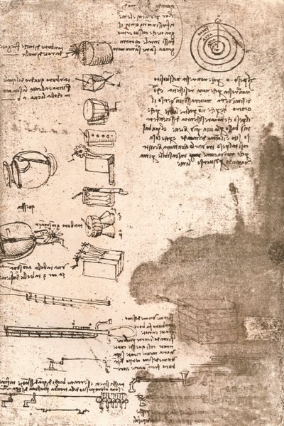 Zeichnung von Musikinstrumenten und anderen Objekten von Leonardo da Vinci