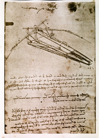 Auszug aus einem Da Vinci Manuskript über die Konstruktion einer Flugmaschine von Leonardo da Vinci