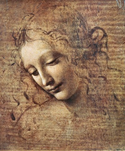 Kopf einer jungen Frau mit zerzaustem Haar oder, Leda von Leonardo da Vinci