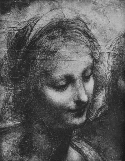 Kopf der Jungfrau - Jungfrau und Kind mit der hl. Anna und dem kleinen hl. Johannes, ca. 1480 von Leonardo da Vinci