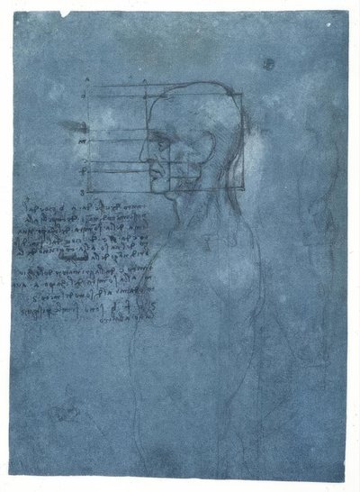Proportionsstudie eines männlichen Kopfes im Profil von Leonardo da Vinci