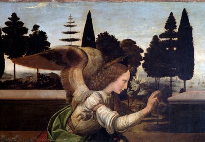 Die Verkündigung, Detail des Engels von Leonardo da Vinci