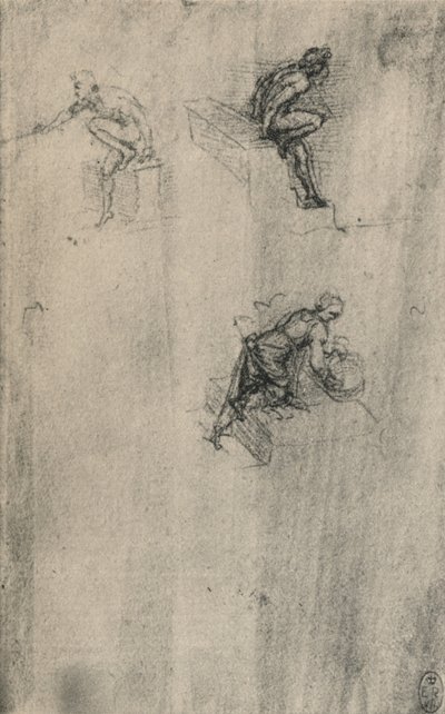 Zwei sitzende Akte und eine Frau beim Waschen, um 1480 1945 von Leonardo da Vinci